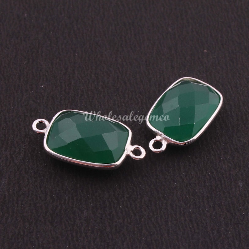 Rectangle Shape 18mmx11mm-21mmx11mm BS001 925 Sterling Silver Jewelry 5 Pcs Green Onyx Gemstone Pendant /& Connector