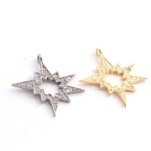 1 Pc Pave Diamond Starbrust Charm Pendant, 925 Sterling Silver Pendant/Yellow Gold Vermeil, Pave Diamond Jewelry 24mm DJ443