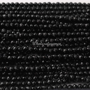 5 Strands Black Spinel Gemstone Rondelles: 3mm-3.5mm Faceted Beads