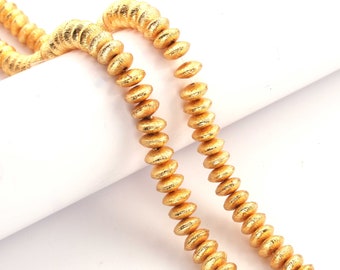 1 Strand Gold Plated Copper Wheel Beads, Brushed Copper Beads, 8 Inches, 24k Gold Plated, Copper Jewelry You Choose, GCB001