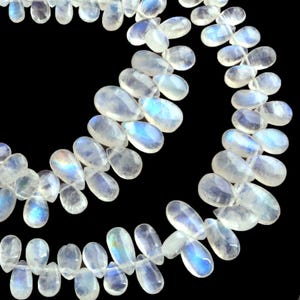 1 Strang weiße Regenbogen Mondstein Perlen, glatte Perlen in Birnenform, 8 Zoll 8mmx5mm-17mmx8m, Edelstein Brioletten, GB03843