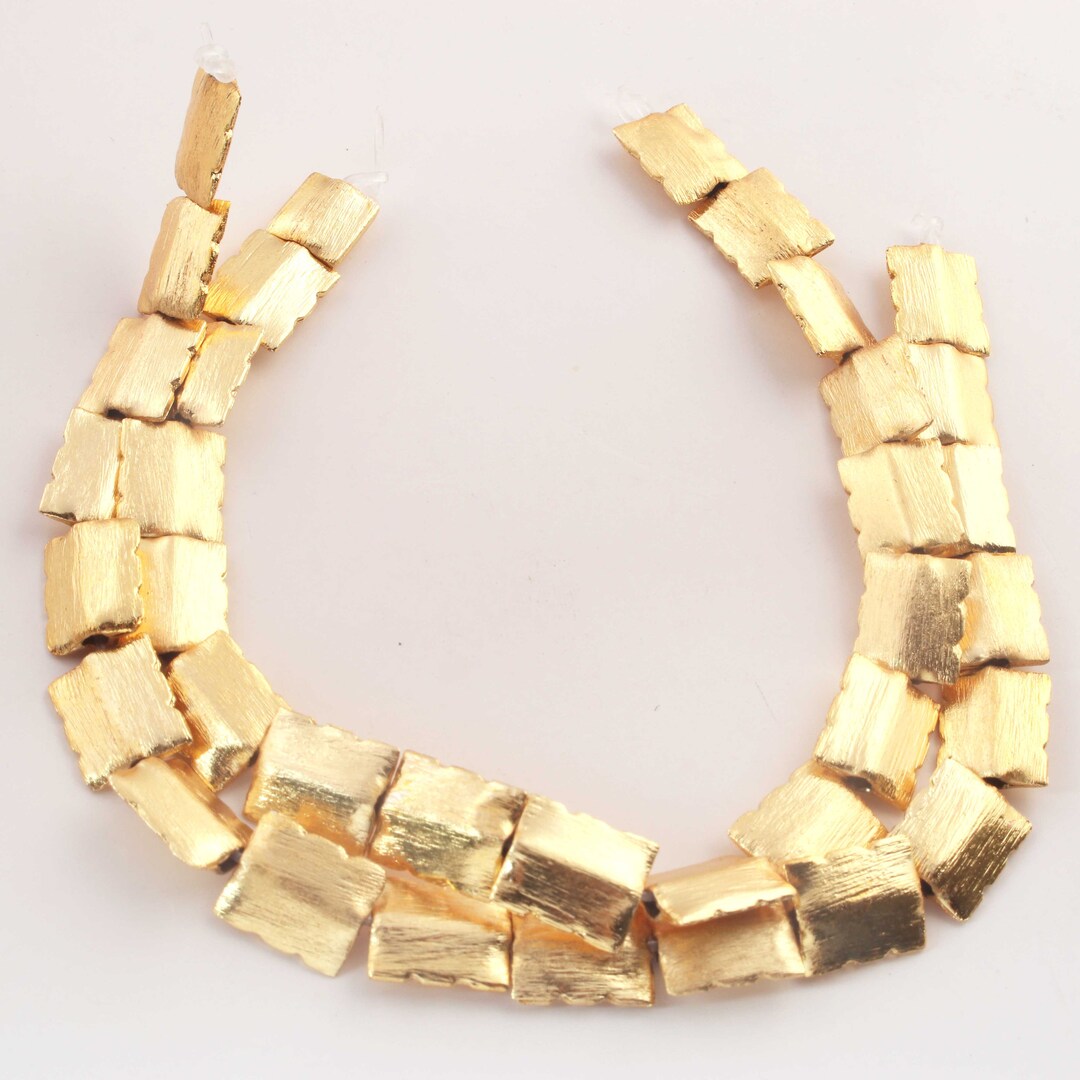 2 Strands Gold Plated Rectangle Shape Beads Copper Chicklet Etsy