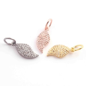 1 Pc Newly Pave Diamond Leaf Charm Pendant, 925 Sterling Silver, Leaf Pave Diamond, 17mmx7mm You Choose DJ450