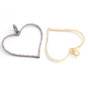 Pave Diamond Heart Charm Pendant: 925 Sterling Silver, 34mm