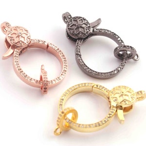 1 pezzo di fermaglio a moschettone con diamanti pavé, fermaglio a moschettone con design a stella da 30 mm x 19 mm, diamanti pavé su entrambi i lati, argento sterling 925, a scelta BL076-00335