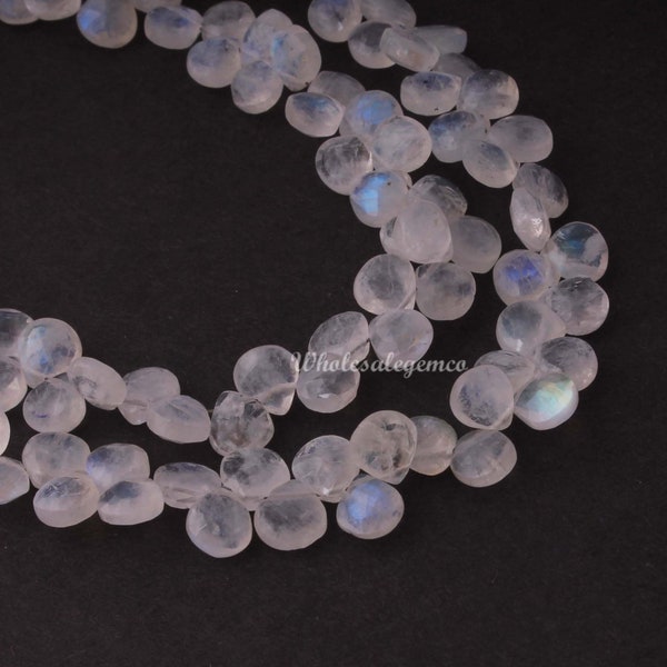 1 Strand White Rainbow Moonstone Beads, Heart Shape Faceted Beads, 9 Inches 8mmx7mm Rainbow Moonstone Gemstone Briolettes, GB427