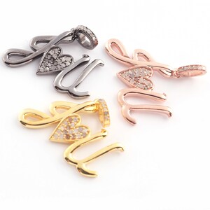 1 peça pave diamante eu te amo carta pingente de designer, 18 mm x 19 mm, prata esterlina 925/ouro amarelo vermeil, você escolhe DJ00434