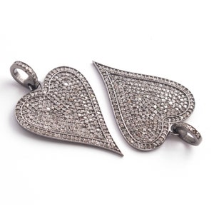 1 Pc Pave Diamond Heart Charm Pendant, 30mmx22mm 925 Sterling Silver Heart Pendant, Diamond Findings, WG165