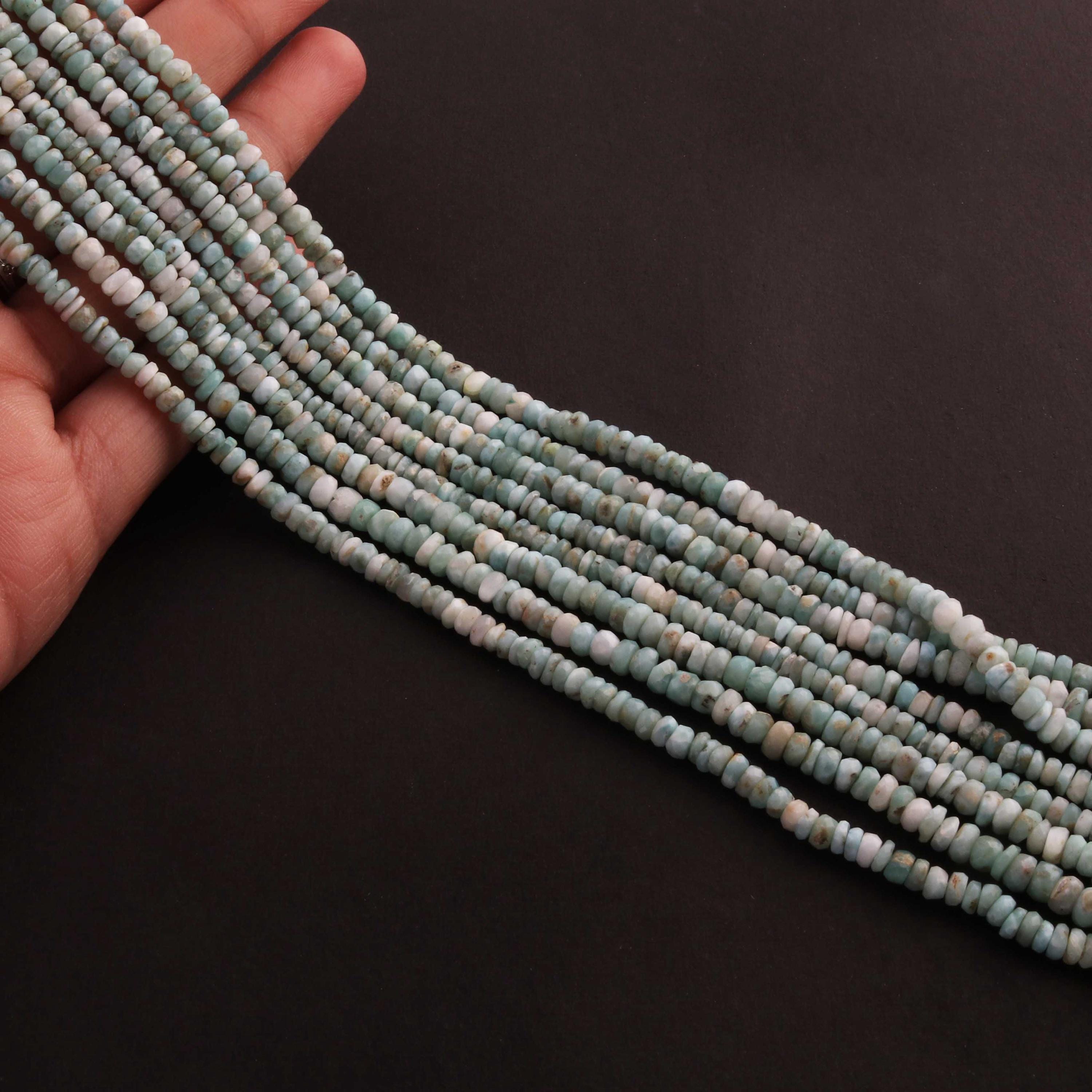 1 Strand Natural Larimar Briolette, Rondelle Faceted Beads,13