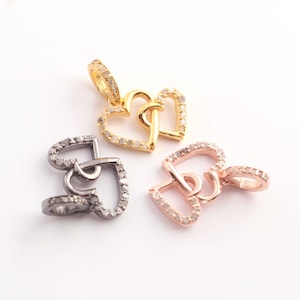 Pave Diamond Heart Charm Pendant: 925 Sterling Silver Jewelry (12mmx11mm)