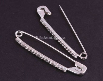 1 Sicherheitsnadel, Weißer Zirkon Sicherheitsnadel, versilberte Pins, weißer Zirkon, 925 versilbert 53mmx11mm, Geschenk für Sie