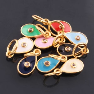 1 Pc Pave Diamond Enamel Pear Shape Pendant, Yellow Gold Vermeil, 18mmx7mm Bakelite Pendant in 9 Colors, You Choose DJ0015