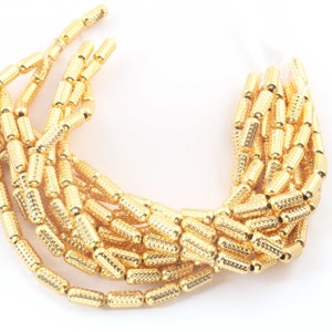 2 Strands Copper Tube Shape Beads, Brushed Sparkle Copper Tube Beads, 24k Gold Plated, 12mmx6mm Barrel Beads GCB152