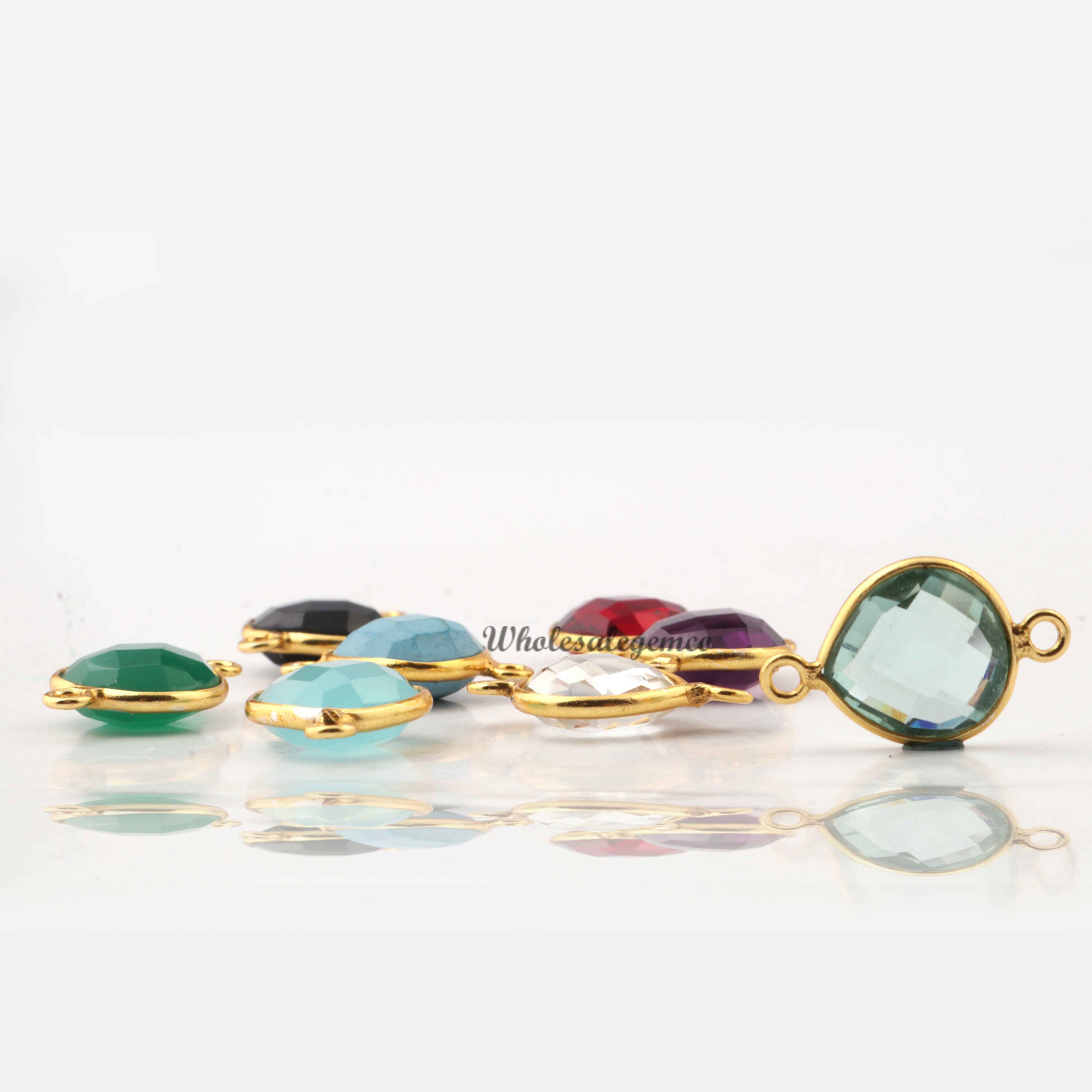 1 Pc Birth Stone Gemstone Connector, Heart Shape, Birthstone colors Add  925 Sterling Vermeil Jewelry, 17mmx11mm,You Choose BS0004