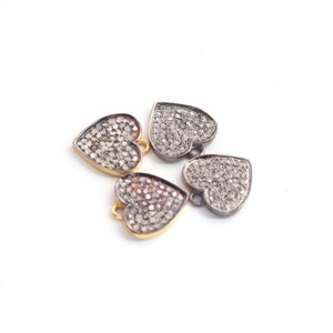1 Pc Pave Diamond Heart Shape Pendant, Heart Charms, 12mmx11mm, 925 Sterling Silver/Vermeil Charm, DJ415