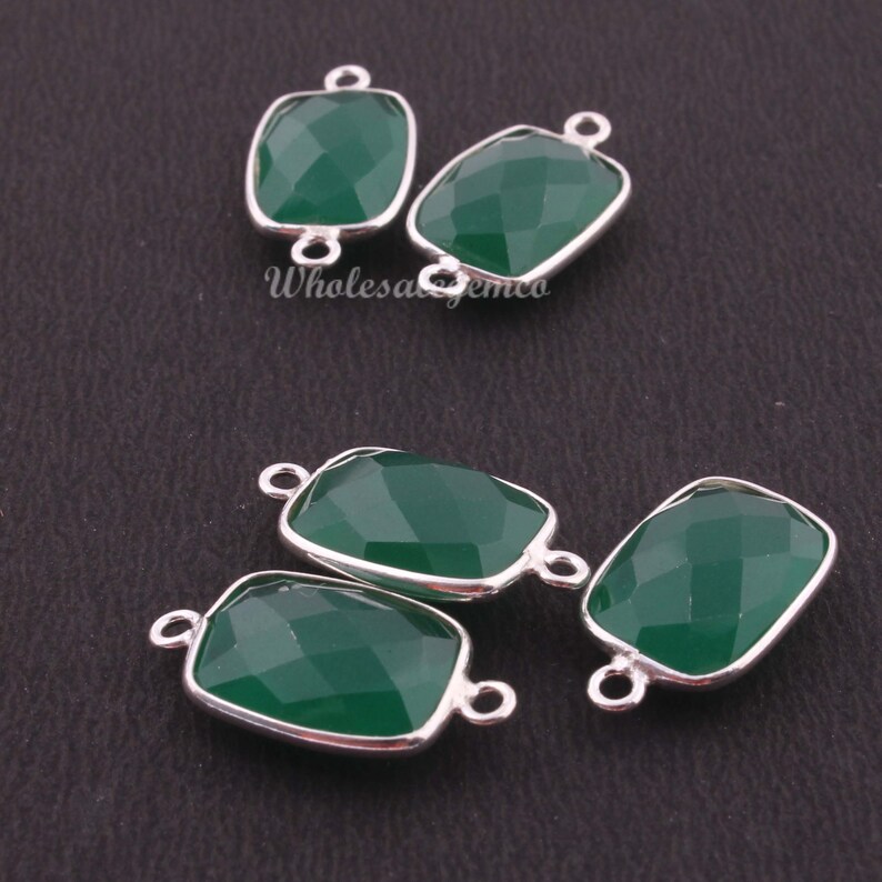 Rectangle Shape 18mmx11mm-21mmx11mm BS001 925 Sterling Silver Jewelry 5 Pcs Green Onyx Gemstone Pendant /& Connector