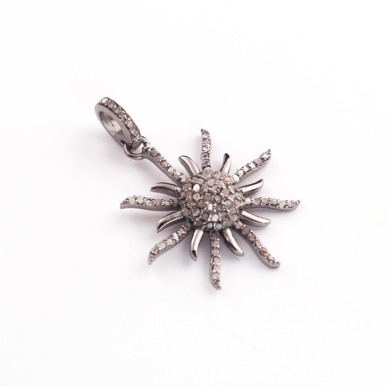 1 Pc Pave Diamond Sunburst Charm Pendant, 925 Sterling Silver Pendant ...