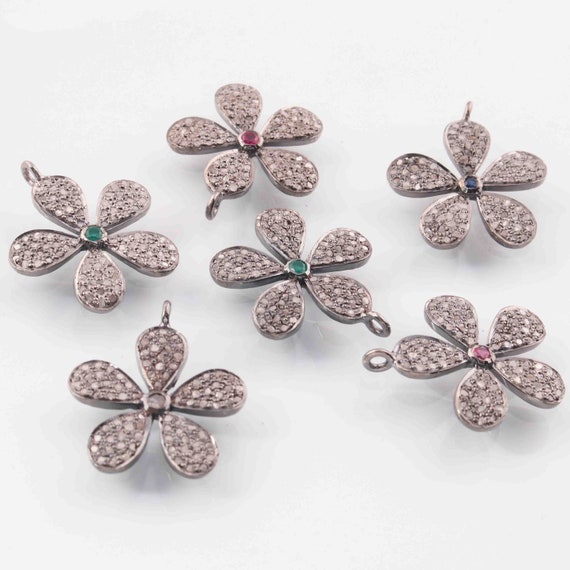 1 Pc Pave Diamond Flower Pendant Pear Shape Flower Design 