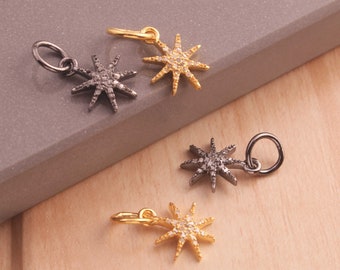 Pave Diamond Star Charm Pendant: Sterling Silver, Gold Vermeil (12mmx11mm)
