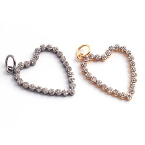 Pave Diamond Heart Charm Pendant: 925 Sterling Silver, 32mm