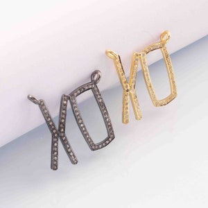 1 Pç Pave Diamond XO Letter Charm Pingente, Double Bail Charm, 925 Prata Esterlina/Vermeil, 22mmx19mm Você Escolhe DJ00019