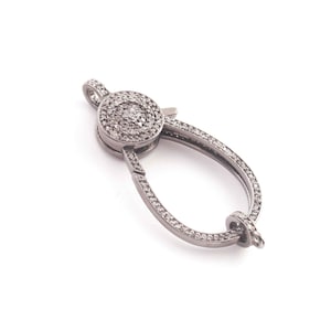 1 Pc Pave Diamond Lobster Claps, 40mmx19mm Lobster Claps, Both Side Pave Diamond, 925 Sterling Silver, Lobster Findings, BL080-00348