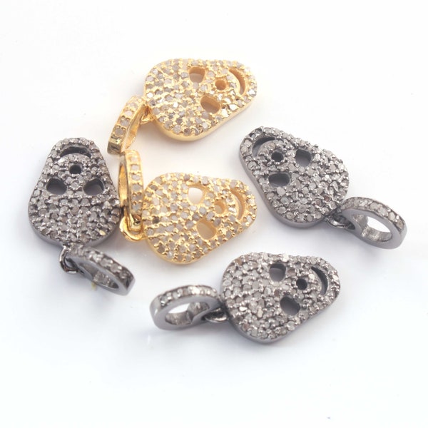 1 Pc Pave Diamond Skull Pendant, 925 Sterling Silver/Yellow Gold Vermeil, 16mmx10mm Pave Diamond Pendant, You Choose DJ00236