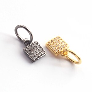 1 Pc Pave Diamond Square Charm Pendant, 925 Sterling Silver Pendant, Pave Diamond Jewelry 8mmx6mm DJ00071