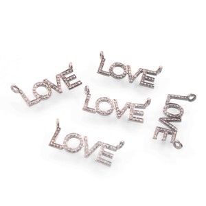 1 Stk. Wunderschöner Pave-Diamant-Anhänger, Liebesbrief-Charm-Anhänger, Liebes-Charm, 925er Sterlingsilber, 25 mm x 11 mm, DJ00026
