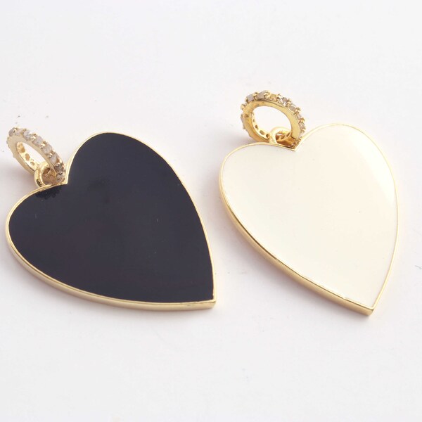 1 pendentif coeur en diamants pavés, vermeil sterling 925, pendentif en bakélite, 26 mm x 22 mm, pendentif coeur en émail au choix DJ444