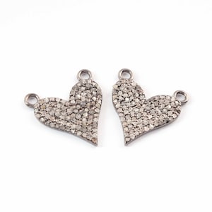 Pave Diamond Heart Charm Pendant: Sterling Silver Double Bail (17mmx14mm)