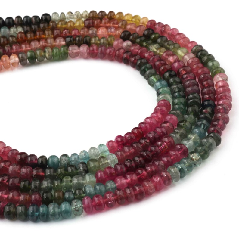 1 Strand Best Quality Multi Tourmaline Roundelle Smooth Beads 13.5 Inches 5mm Multi Tourmaline Gemstone Rondelles GB0428