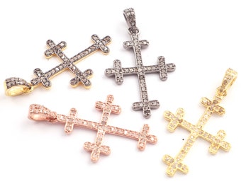Pave Diamond Cross Charm Pendant: 925 Sterling Silver (34mmx23mm)