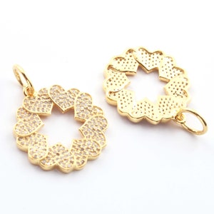 Pave Diamond Heart Charm Pendant: Yellow Gold Vermeil, Sterling Silver (27mmx18mm)