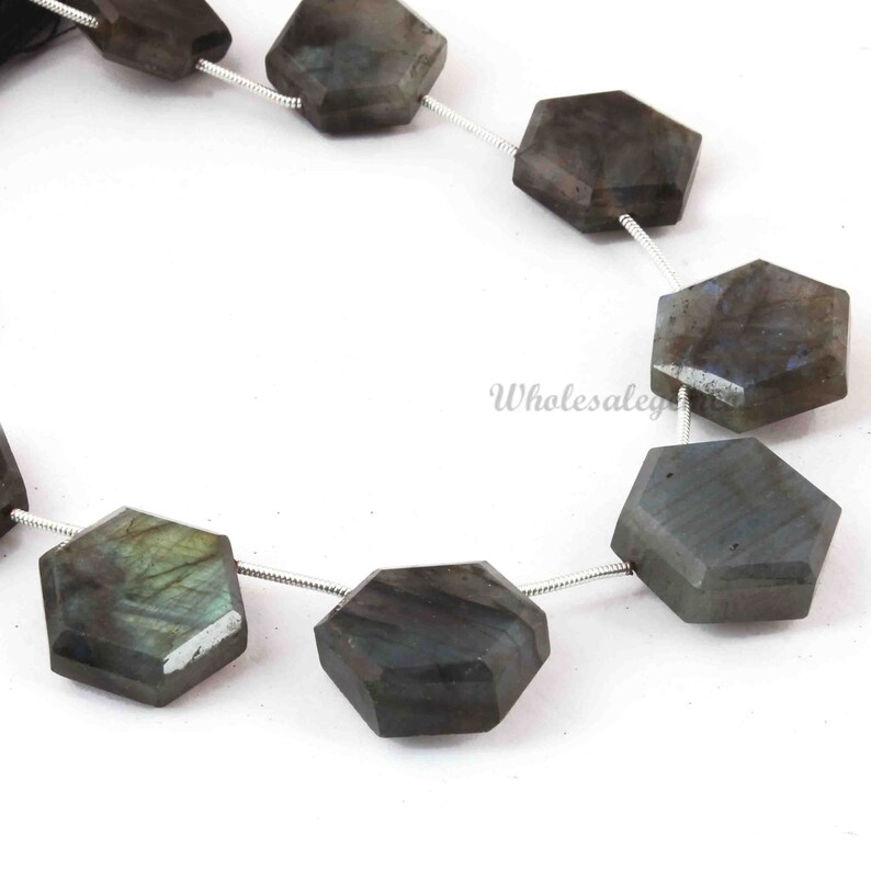 GB690 Pentagon Shape Beads 1 Strand Labradorite Faceted Briolettes 9 Inches 17mmx15mm-20mmx17mm Gemstone Briolettes