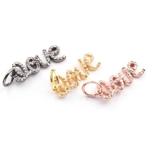 1 Stück Schöne pflastern Diamant Anhänger, Liebesbrief Charme Anhänger, Charme, 925 Sterling Silber, 27mmx6mm, DJ00045