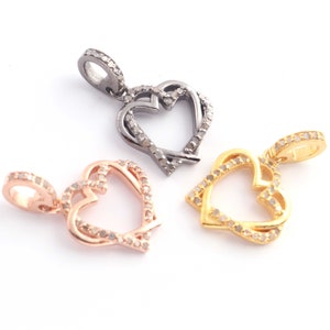 Pave Diamond Heart Charm Pendant: Sterling Silver Jewelry (17mmx15mm)