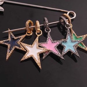1 Pc Beautiful Pave Diamond Enamel Star Pendant, 22mmx19mm, Star Charm, Yellow Gold Vermeil, You Choose Color Dj000