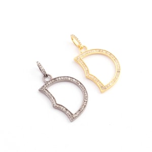 1 peça pingente de diamante pavimentado, pingente de design de letra 'D', 22 mm x 13 mm-8 mm x 5 mm, pingente de prata esterlina 925 que você escolher, Dj910