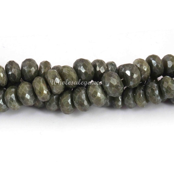 18 Stunning Faceted Rondelle Shaped Green Agate Gemstone Beads 8-9 mm 