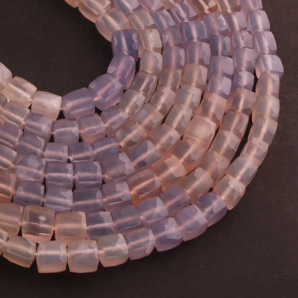 1 Strand Shaded Lavender  Chalcedony Cube Briolette, Box Shape Faceted Beads, 8 Inches, 5x7mm Gemstone Briolettes, GB03423
