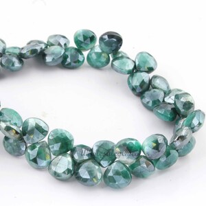 Green Onyx Silver Coated Briolette Beads, Heart Shape Faceted, 8 Inch Strand