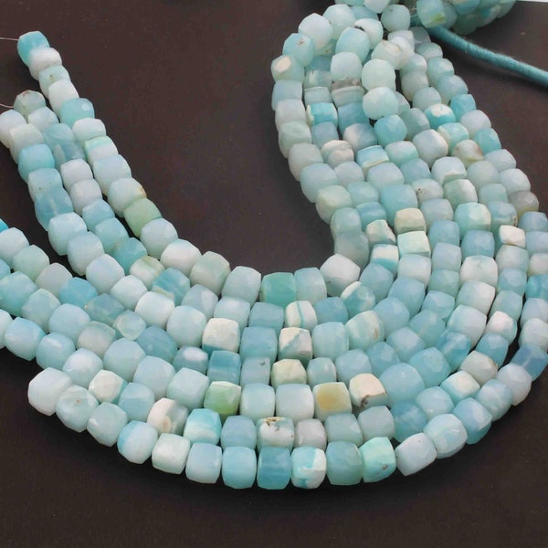 1 Strand Peru Opal Briolette, Cube Shape Faceted Beads ,10 Inches 7mmx-9mmx9mm Gemstone Briolettes, GB01699