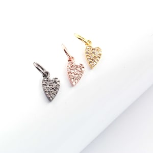 Pave Diamond Heart Charm Pendant: Sterling Silver Jewelry (12mmx7mm)