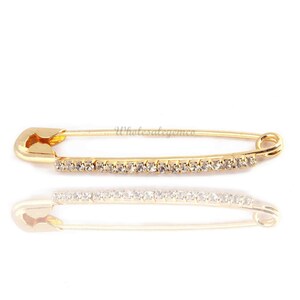 1 Pc Safety Pin, White Zircon Safety Pin, Gold Plated Pins, White Cubic Zircon, 24K Gold Plated 53mmx11mm, Gift For Her
