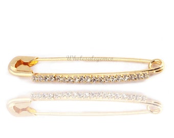 1 Sicherheitsnadel, Weißer Zirkon Sicherheitsnadel, Vergoldete Pins, Weißer Zirkon, 24K vergoldet 53mmx11mm, Geschenk für Sie