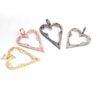 Pave Diamond Heart Charm Pendant: Sterling Silver Jewelry (41mmx34mm)
