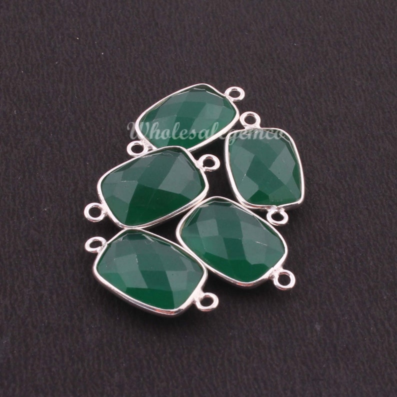 Rectangle Shape 18mmx11mm-21mmx11mm BS001 925 Sterling Silver Jewelry 5 Pcs Green Onyx Gemstone Pendant /& Connector
