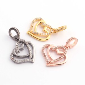 Pave Diamond Heart Charm Pendant: 925 Sterling Silver Jewelry (19mmx17mm)