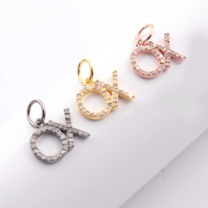 1 peça pingente de letra de boi de diamante pavimentado, pingente de prata esterlina 925, joia de diamante pavimentada 13 mm x 15 mm você escolhe DJ00069